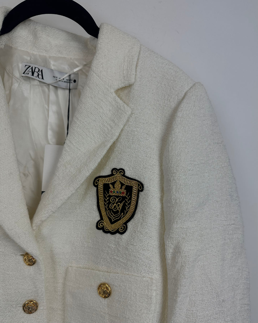 ZARA White Textured Cropped Blazer - Small