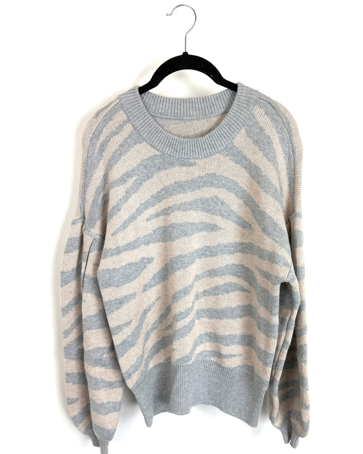Pink and Grey Zebra Pattern Sweater - Size 4/6