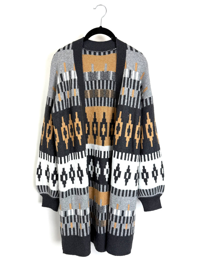 Grey and Orange Pattern Cardigan - Size 2/4