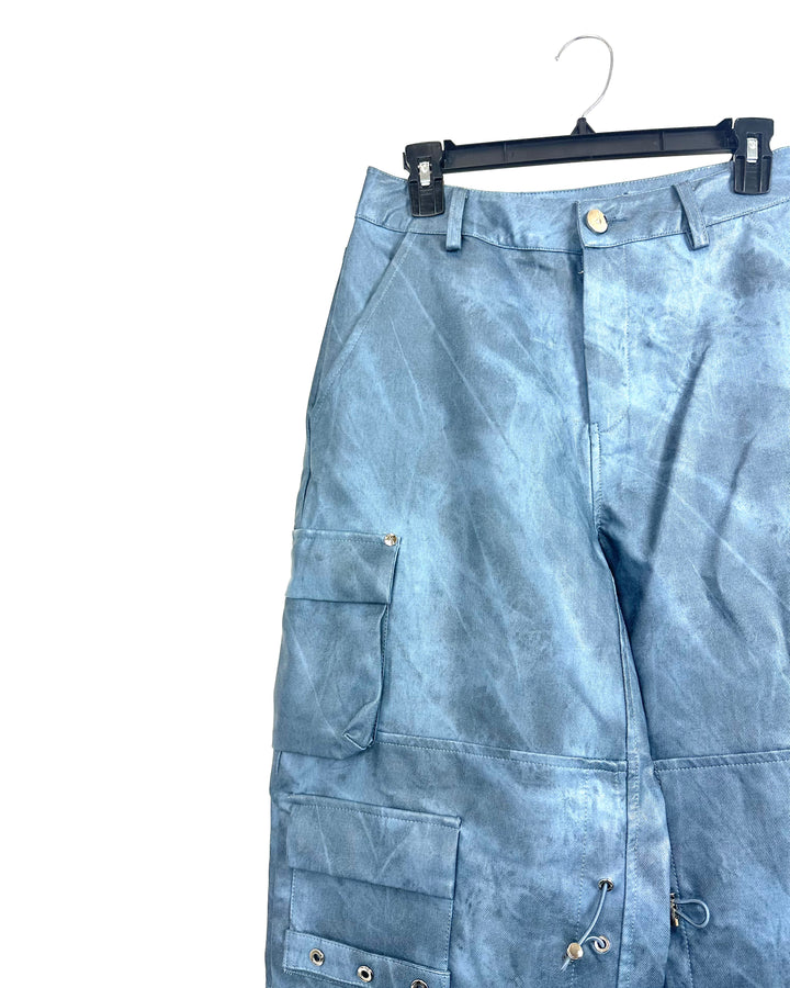 Maniere De Voir Blue Leather Cargo Pants - Size 4