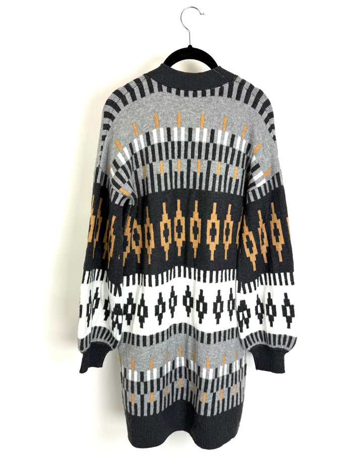 Grey and Orange Pattern Cardigan - Size 2/4