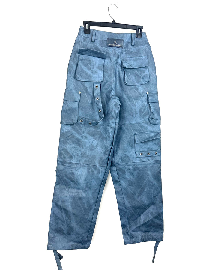 Maniere De Voir Blue Leather Cargo Pants - Size 4
