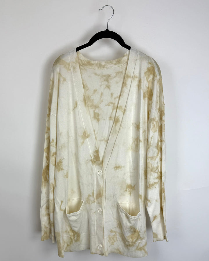 White & Gold Tie Dye Cardigan Sweater - Size 6/8