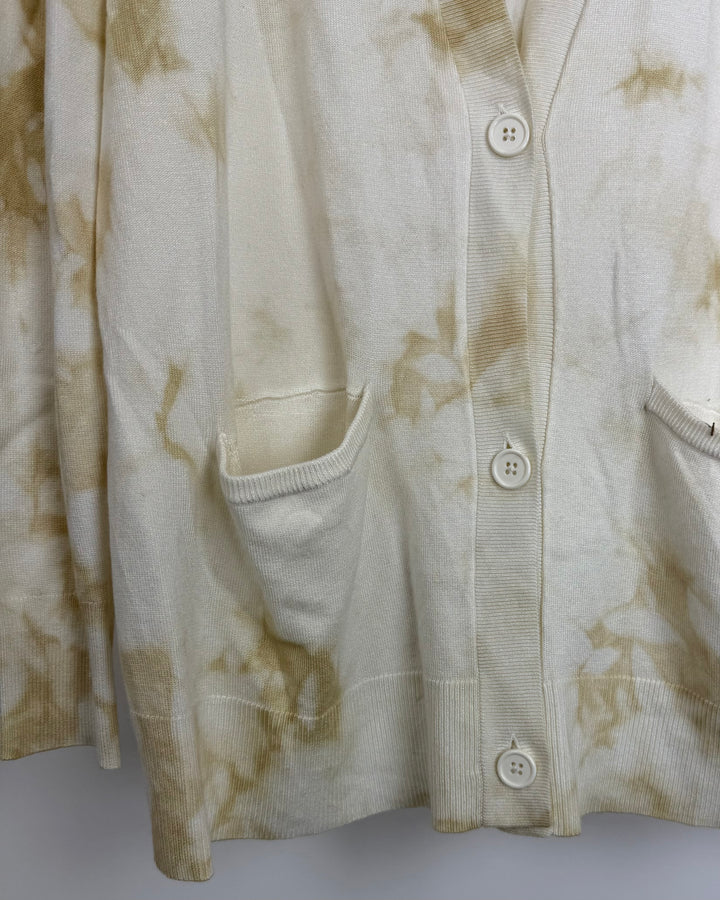 White & Gold Tie Dye Cardigan Sweater - Size 6/8