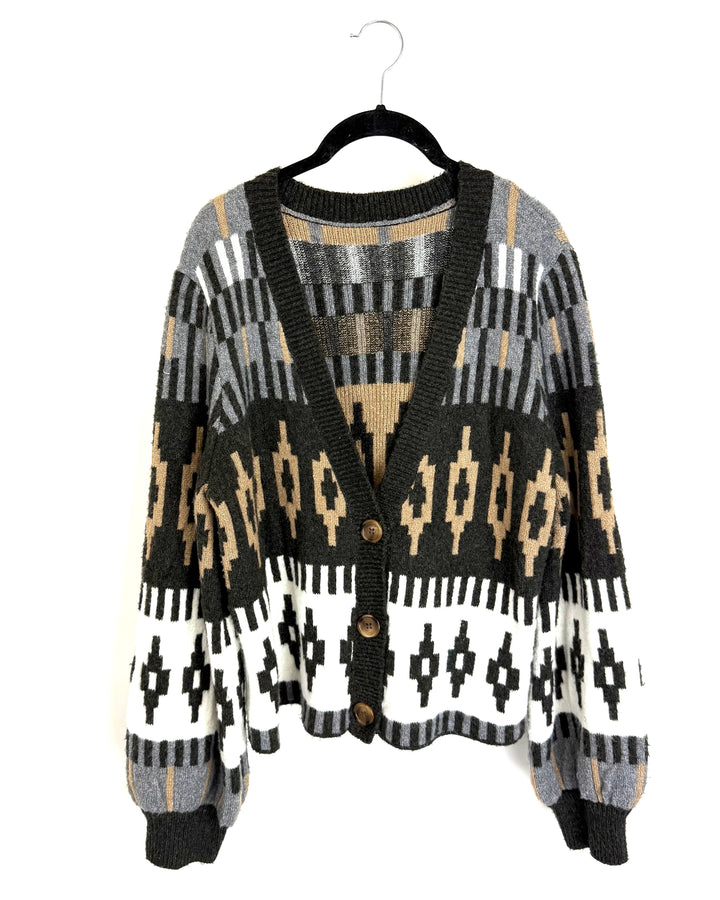 Black & Brown Pattern Cropped Cardigan - Size 4/6