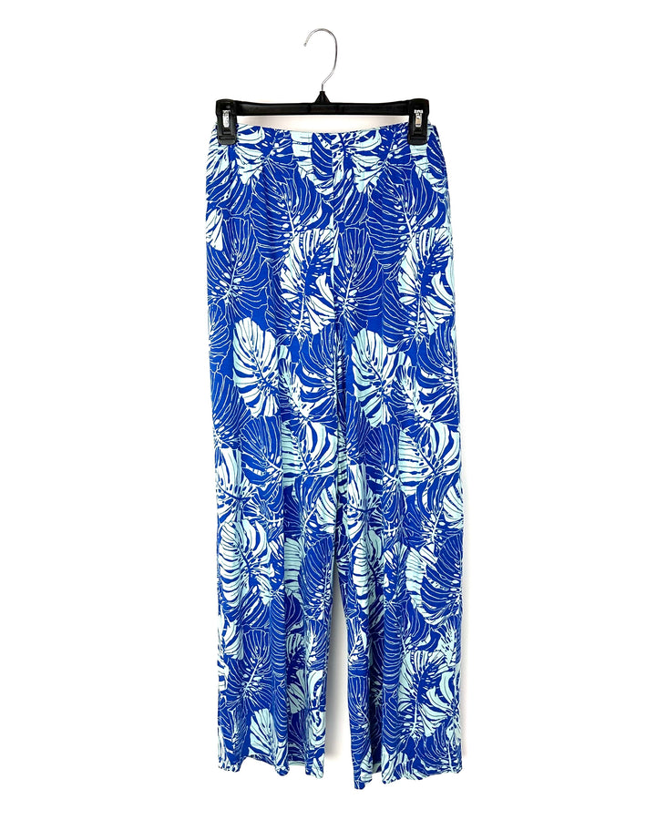 Blue Tropical Floral Print Pants - Size 14-16