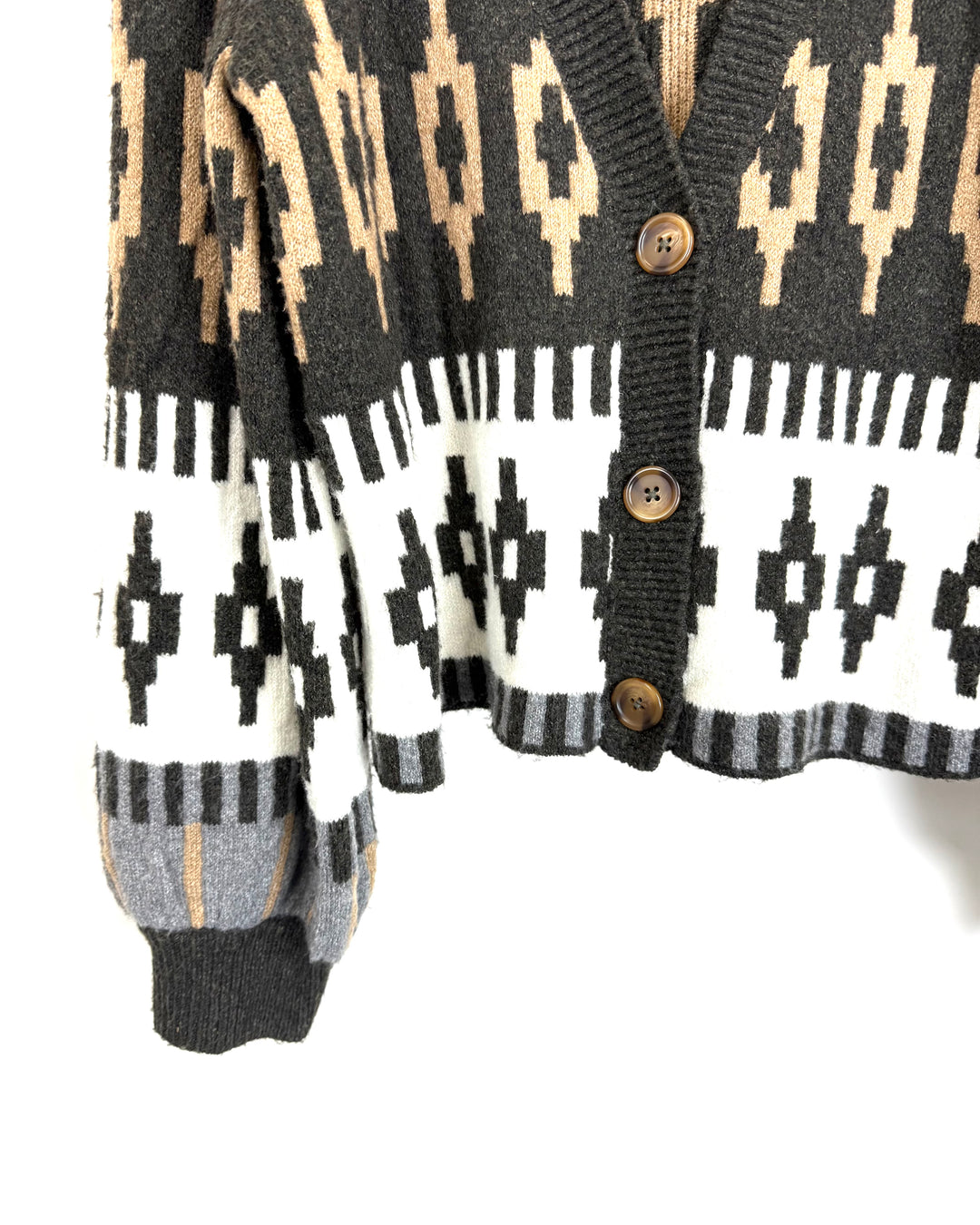 Black & Brown Pattern Cropped Cardigan - Size 4/6