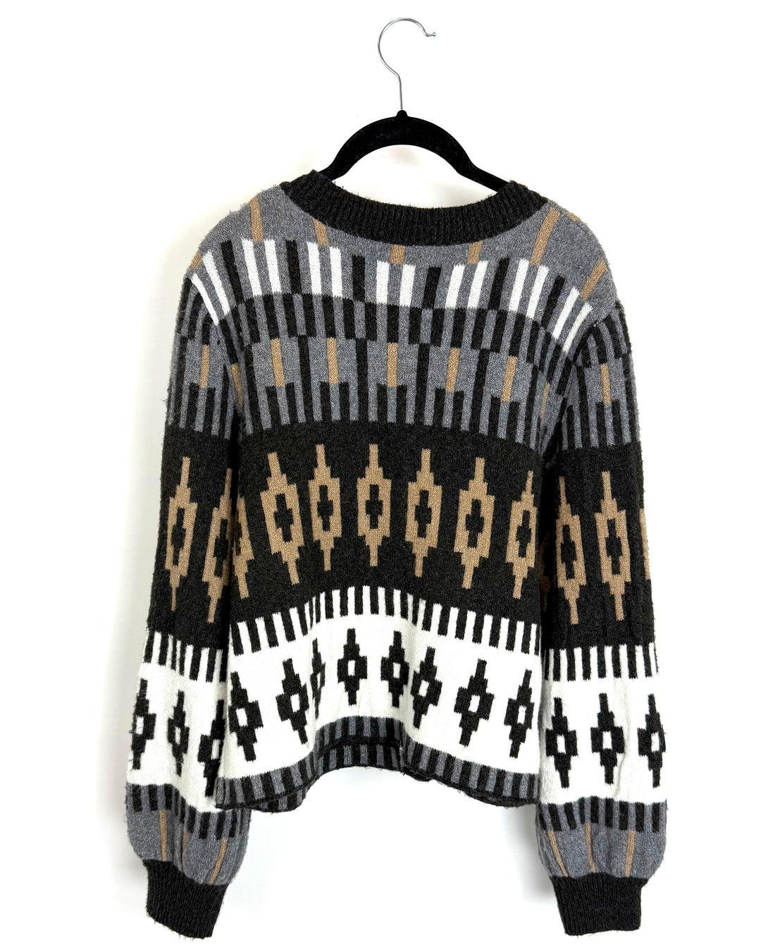 Black & Brown Pattern Cropped Cardigan - Size 4/6