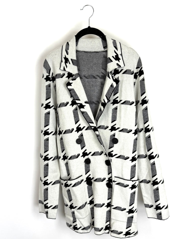 White & Black Pattern Peacoat Sweater - Size 4/6