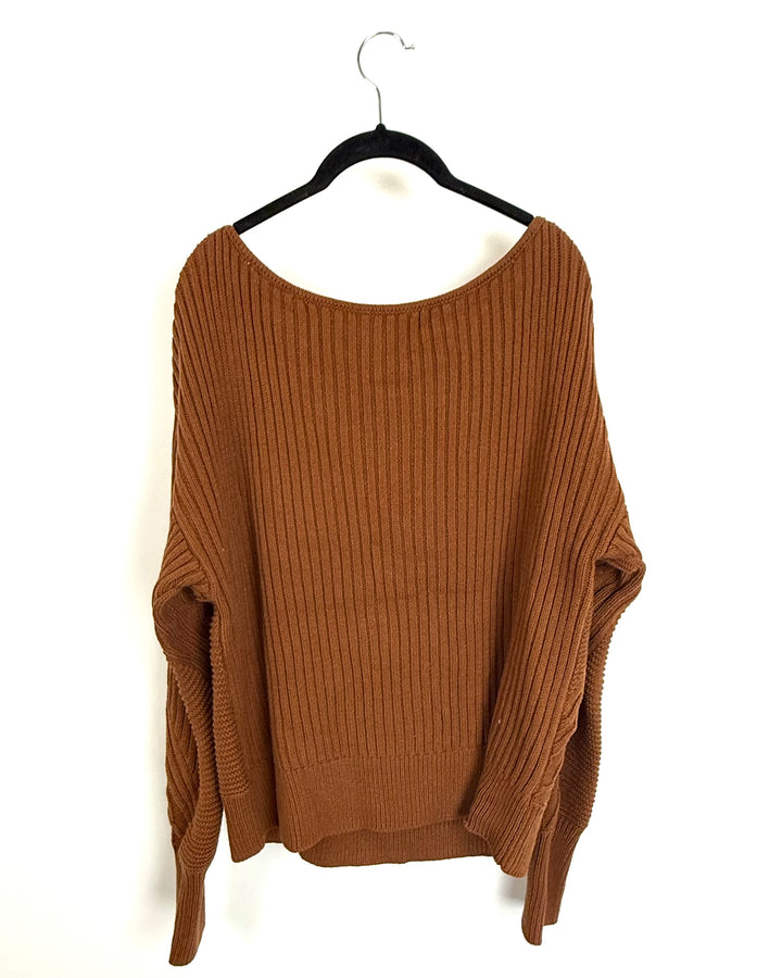 Off-The-Shoulder Caffeine Brown Sweater - 4/6