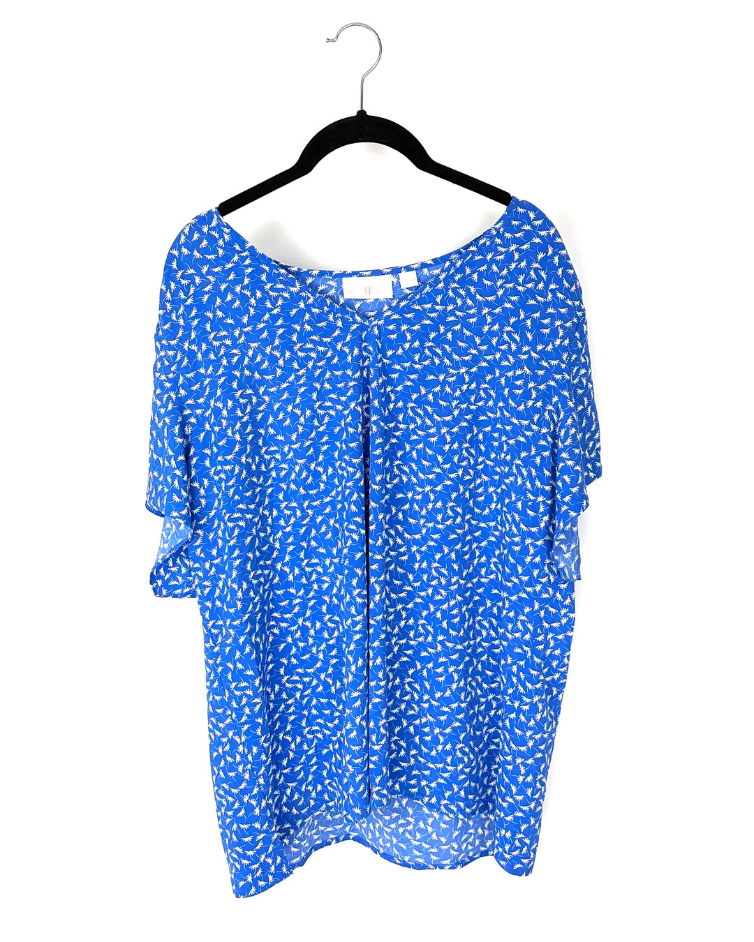 Blue Floral Short-Sleeve Blouse - Size 14-16