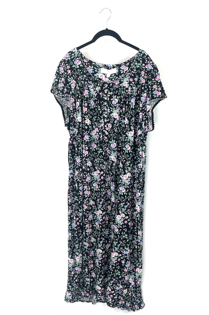 Black Floral Nightgown - 2X