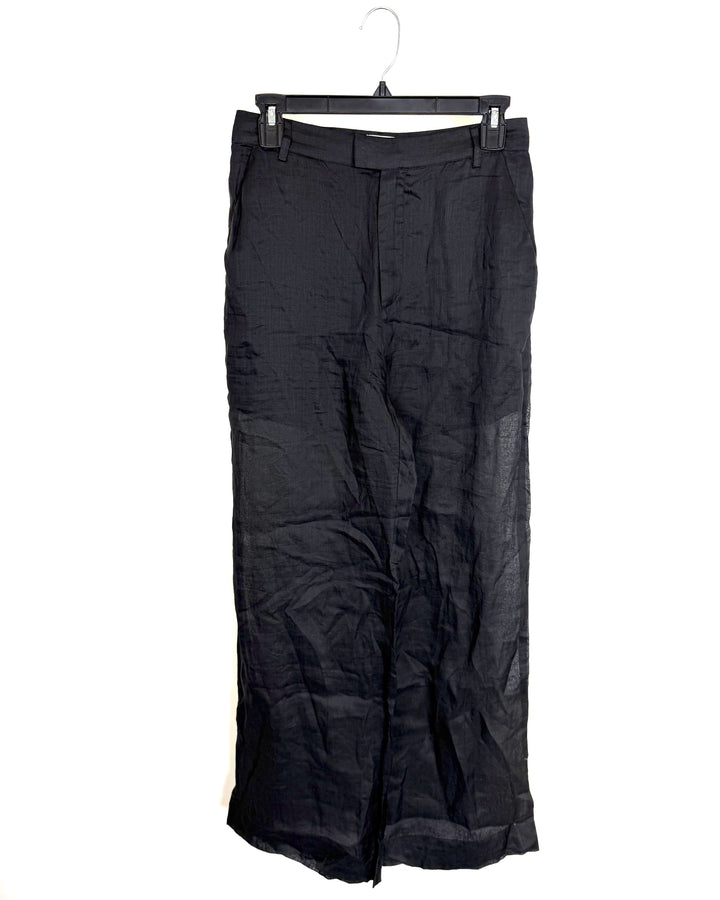 Black Sheer Wide-Leg Trousers - Size 4