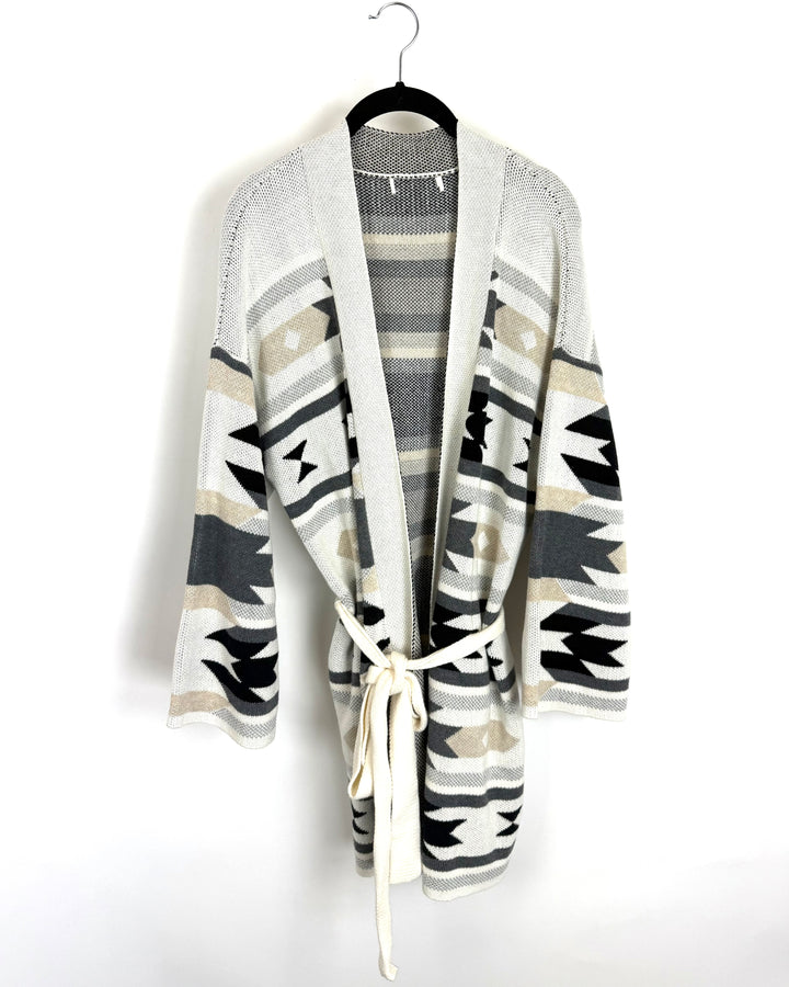 Cream Knitted Abstract Cardigan - Size 6/8