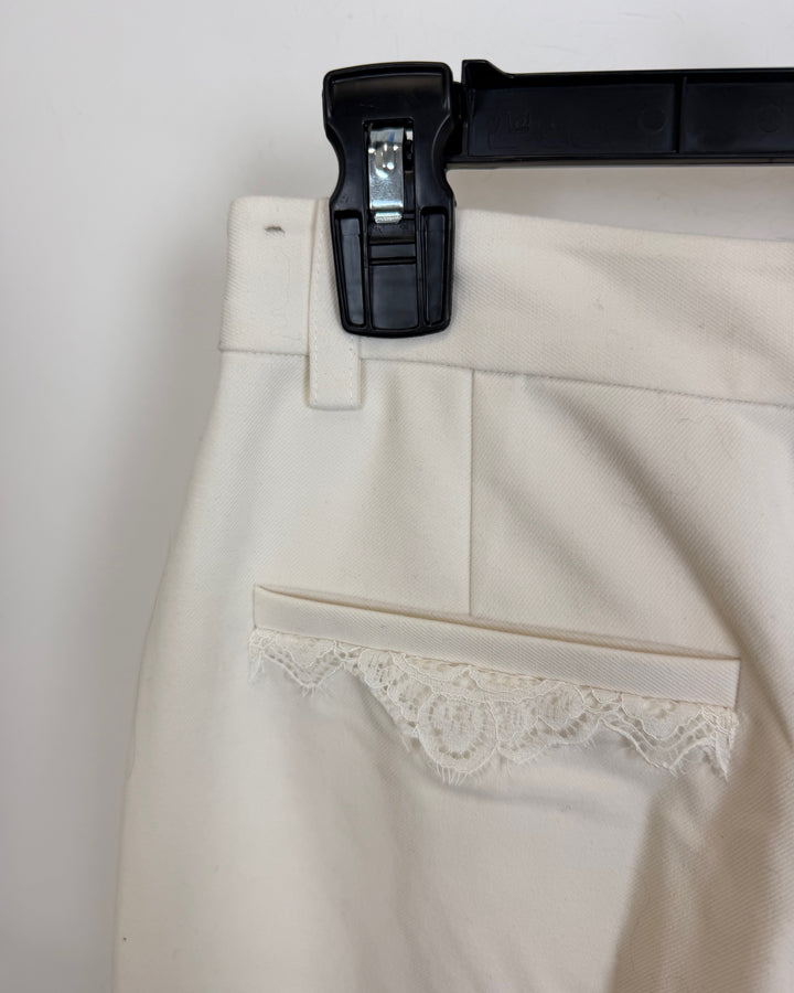 Ivory Lace Detail Pant - Size 4