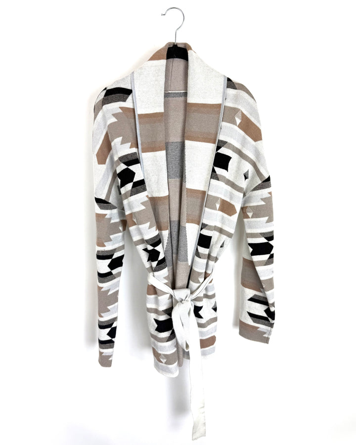 Cream and Brown Abstract Cardigan - Size 6/8