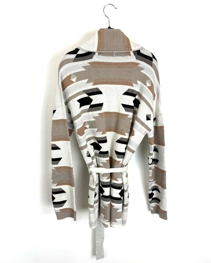 Cream and Brown Abstract Cardigan - Size 6/8