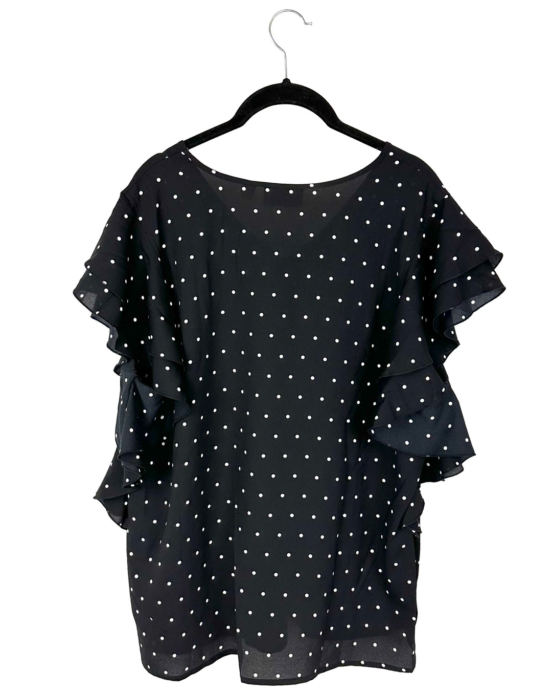 Black With White Polka Dot Short-Sleeve Blouse - Size 14-16