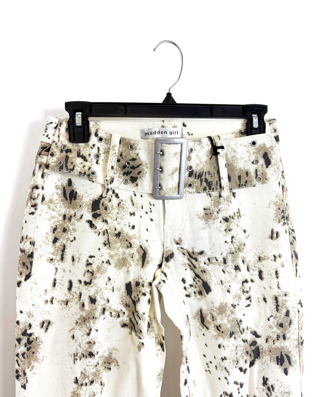 Cream Patterned Flare Jeans - Size 0/2