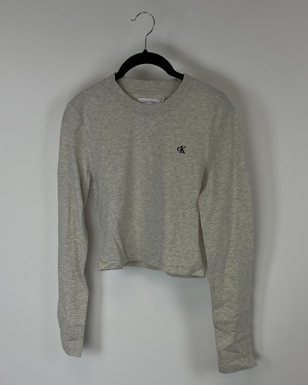 Grey Cropped Crewneck Long Sleeve with Tiny "CK" Logo - Small