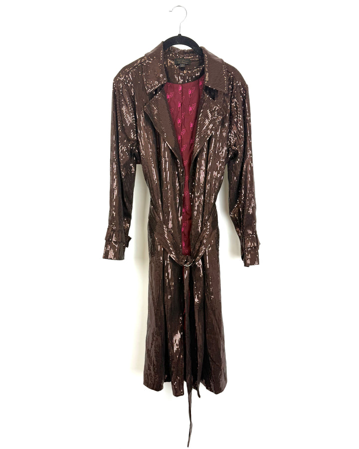 Brown Sequin Trench Coat - Medium, Medium Petite, 1X