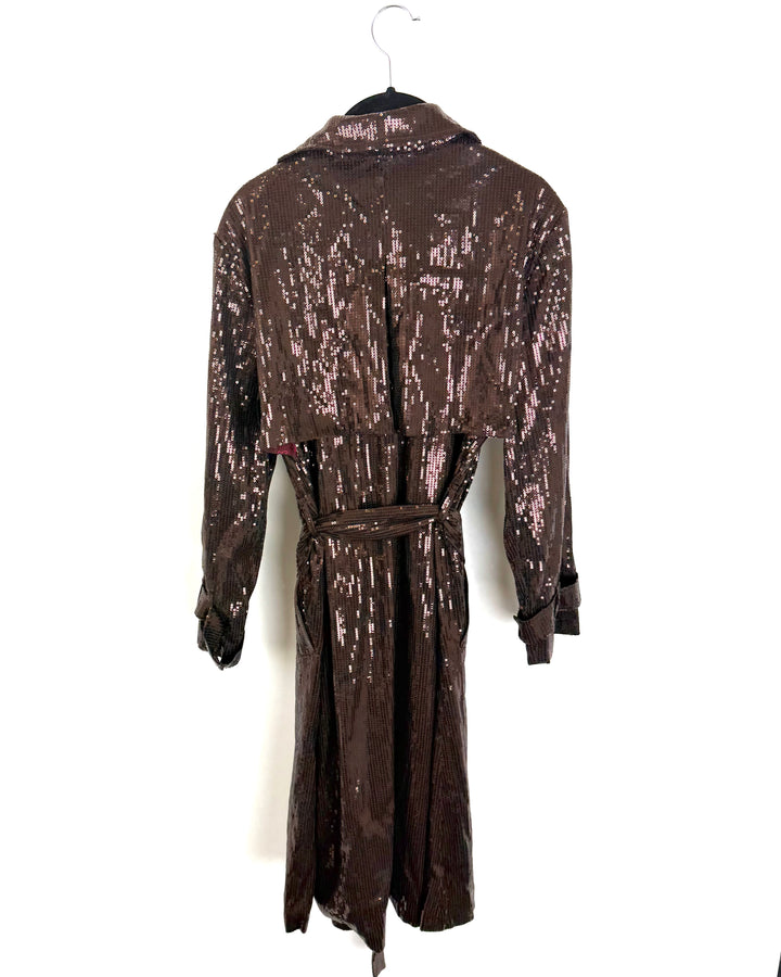 Brown Sequin Trench Coat - Medium, Medium Petite, 1X