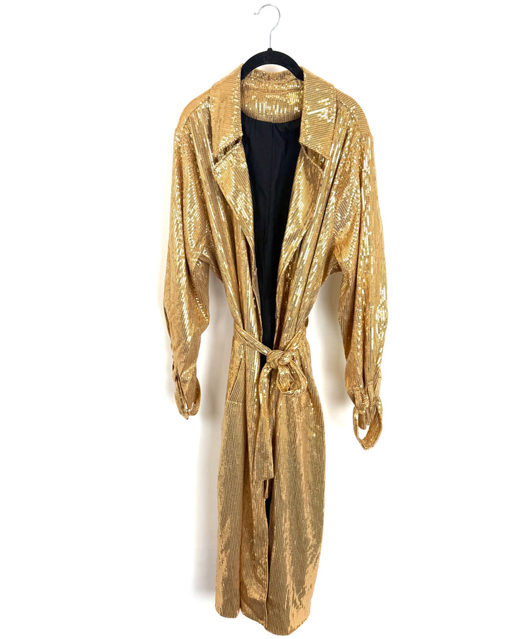 Gold Sequin Trench Lightweight Jacket - Size 1X