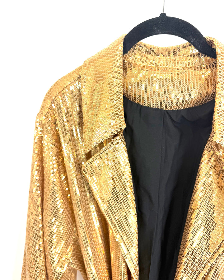 Gold Sequin Trench Lightweight Jacket - Size 1X