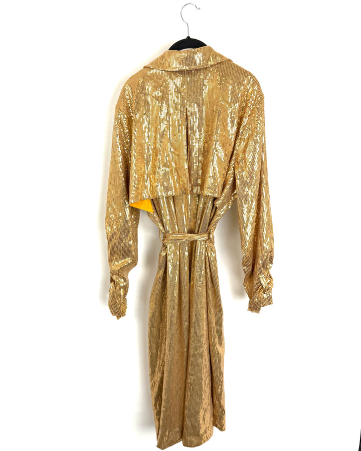 Gold Sequin Trench Lightweight Jacket - Size 1X