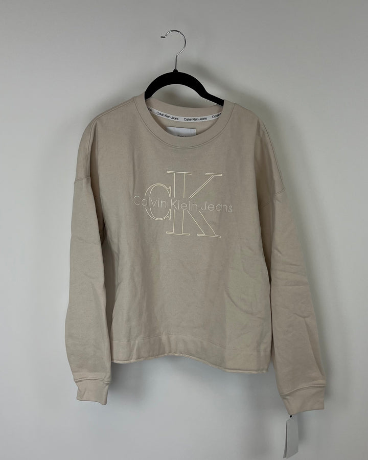 Tan Crewneck Sweatshirt With Logo - Small