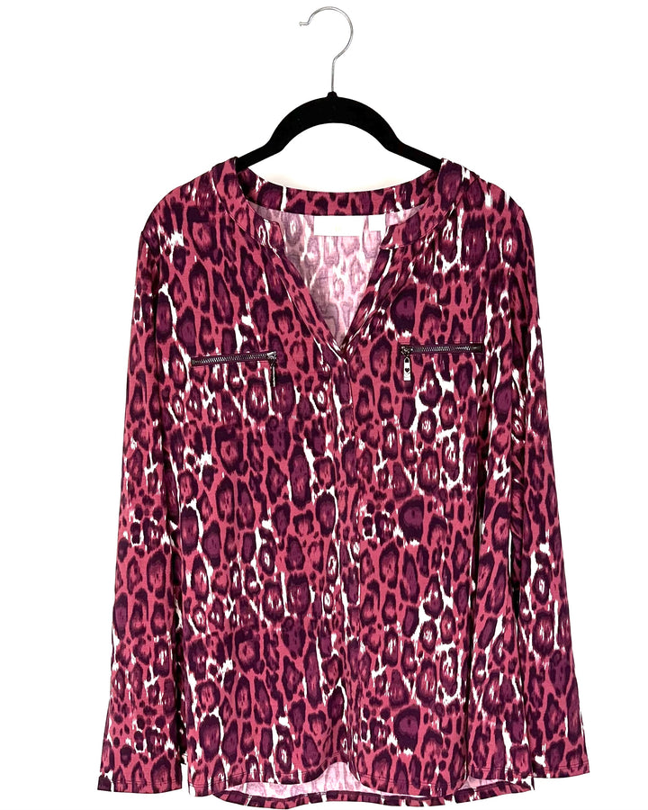 Pink And Purple Cheetah Print Blouse With Zippers - Sizes 6-8 and 10-12