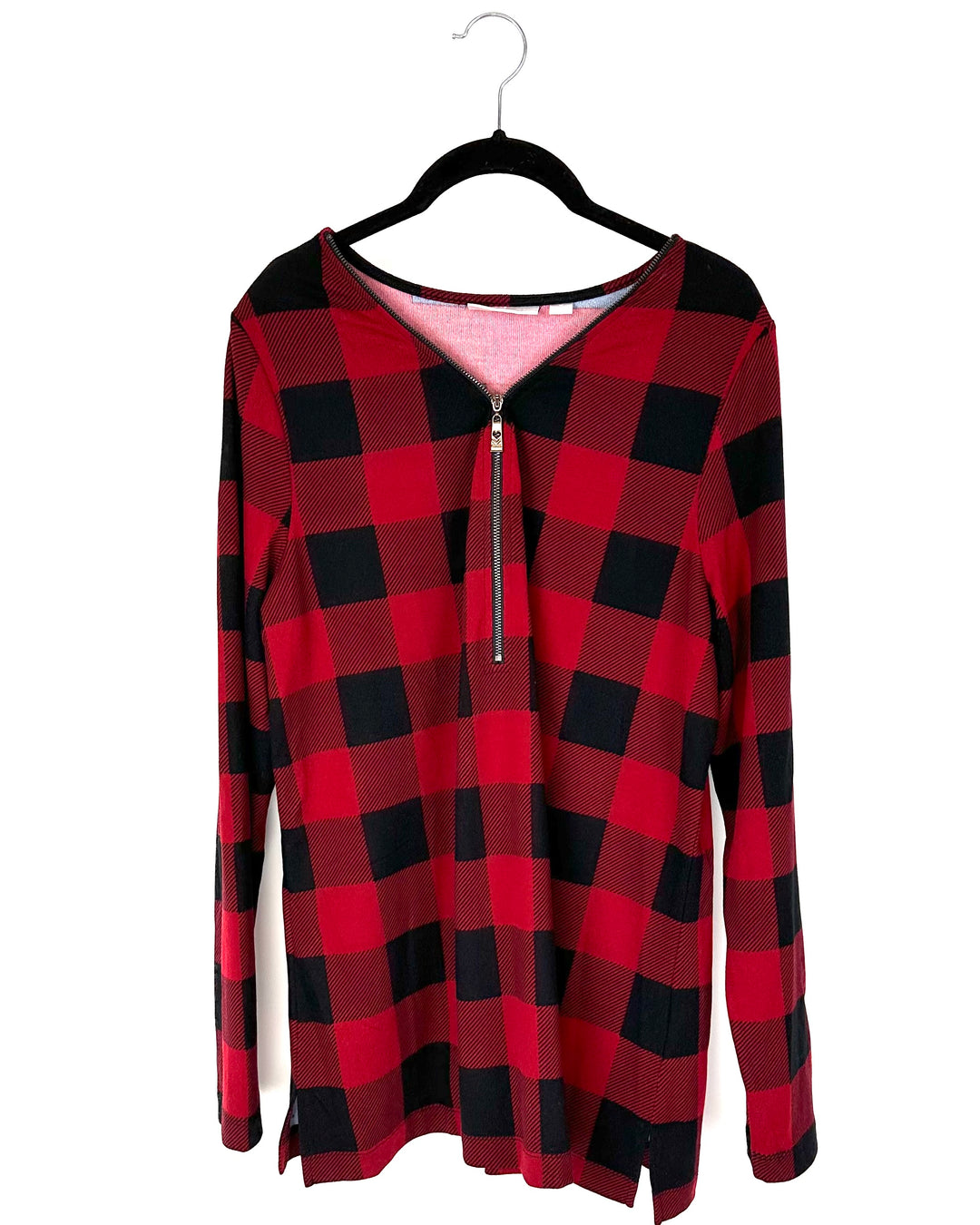 Black And Red Plaid Long Sleeve Top - Size 10-12