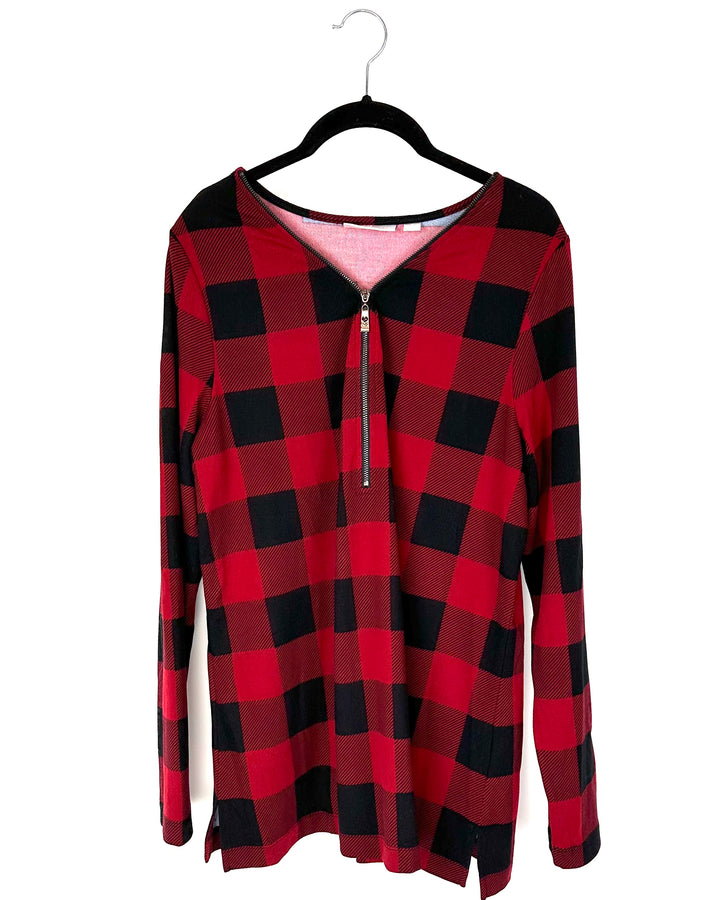 Black And Red Plaid Long Sleeve Top - Size 10-12