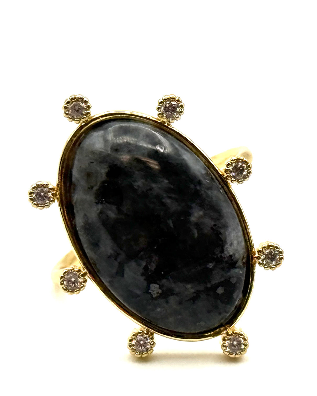 Black Marbled Stone Gold Ring - Size 8