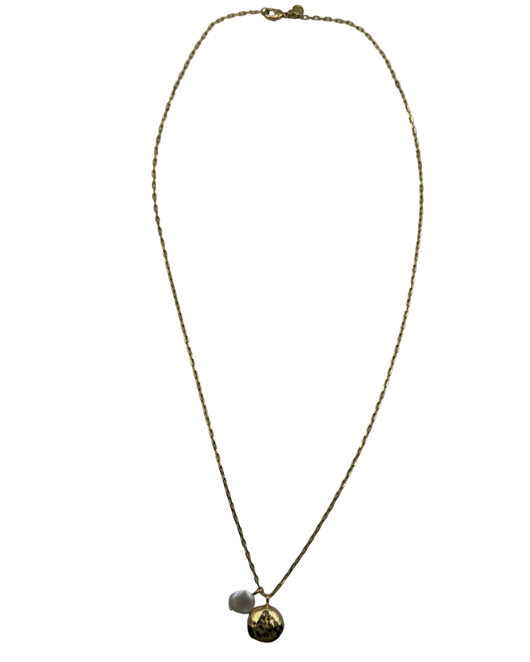 Gold Disc and Pearl Charm Necklace