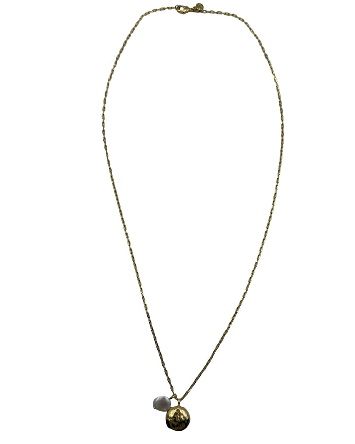 Gold Disc and Pearl Charm Necklace