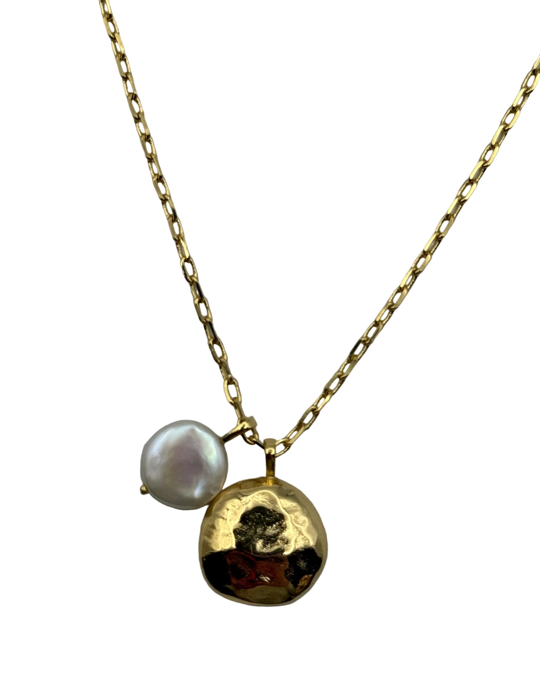 Gold Disc and Pearl Charm Necklace