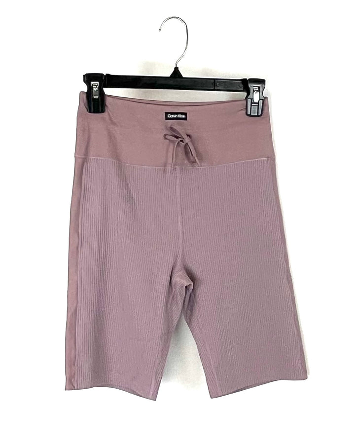 Dusty Pink Ribbed Activewear Shorts With Drawstring - Small