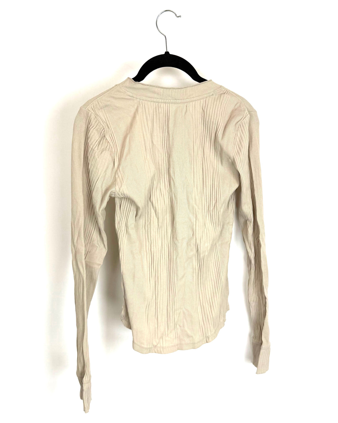 Beige Long Sleeve Ribbed Button Down Top - Size 4/6