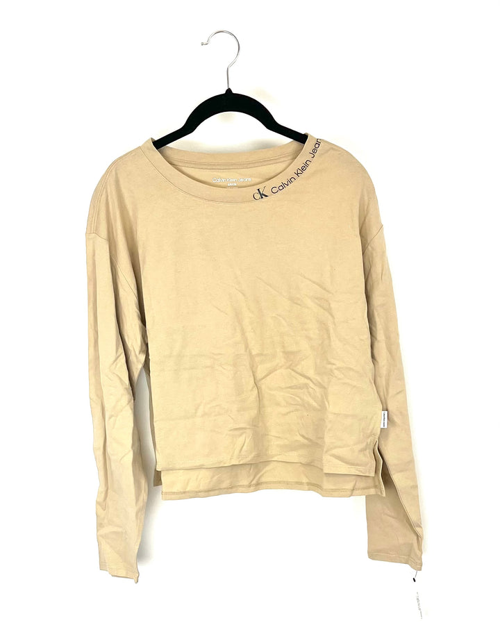 Tan Cropped Crewneck Long Sleeve - Small