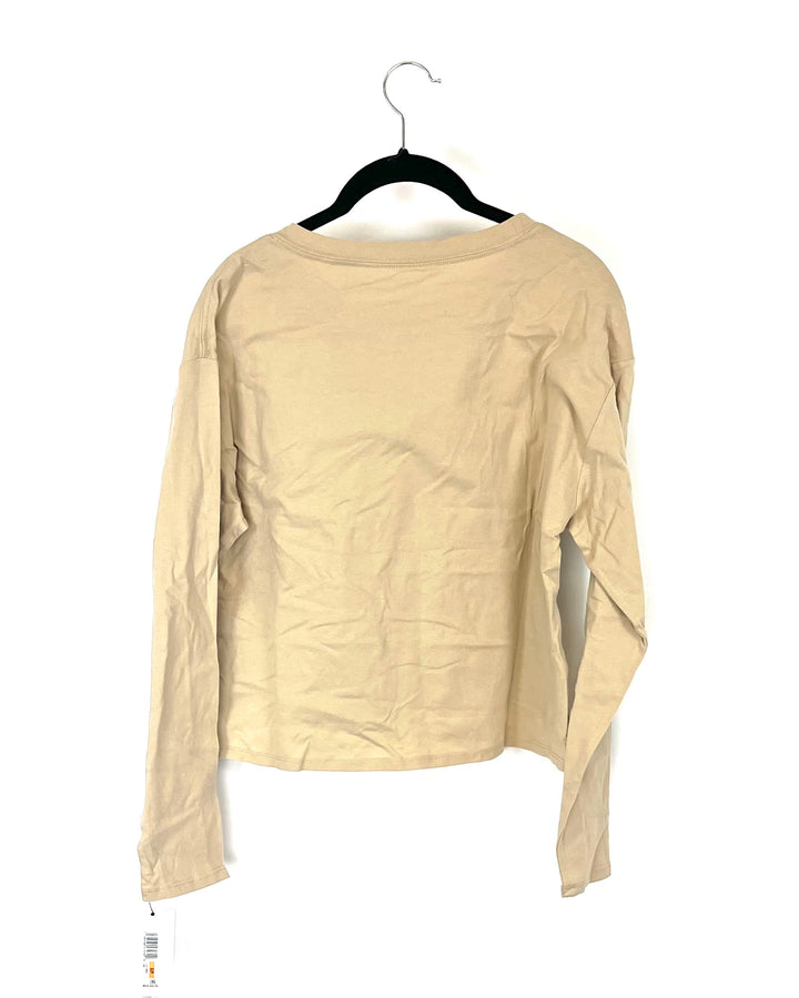 Tan Cropped Crewneck Long Sleeve - Small