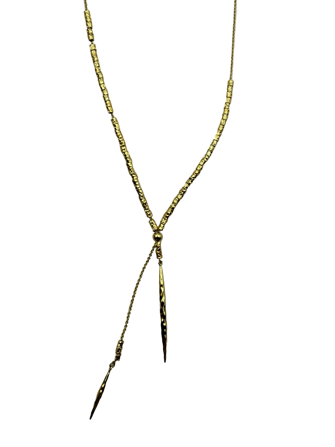 Hammered Bead and Spike Lariat Necklace