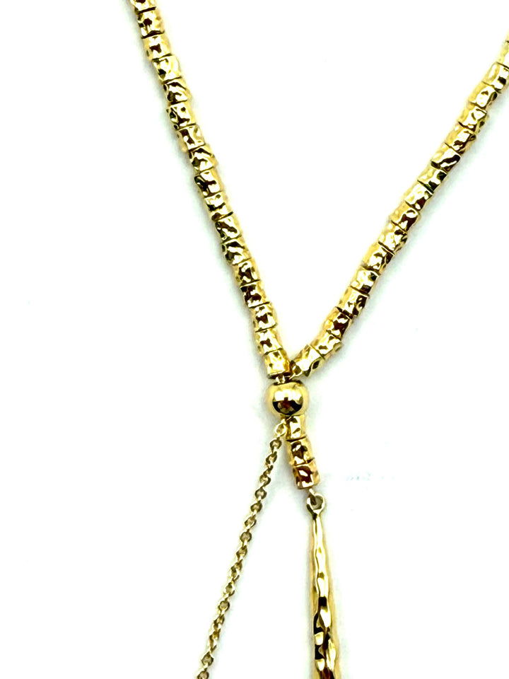 Hammered Bead and Spike Lariat Necklace