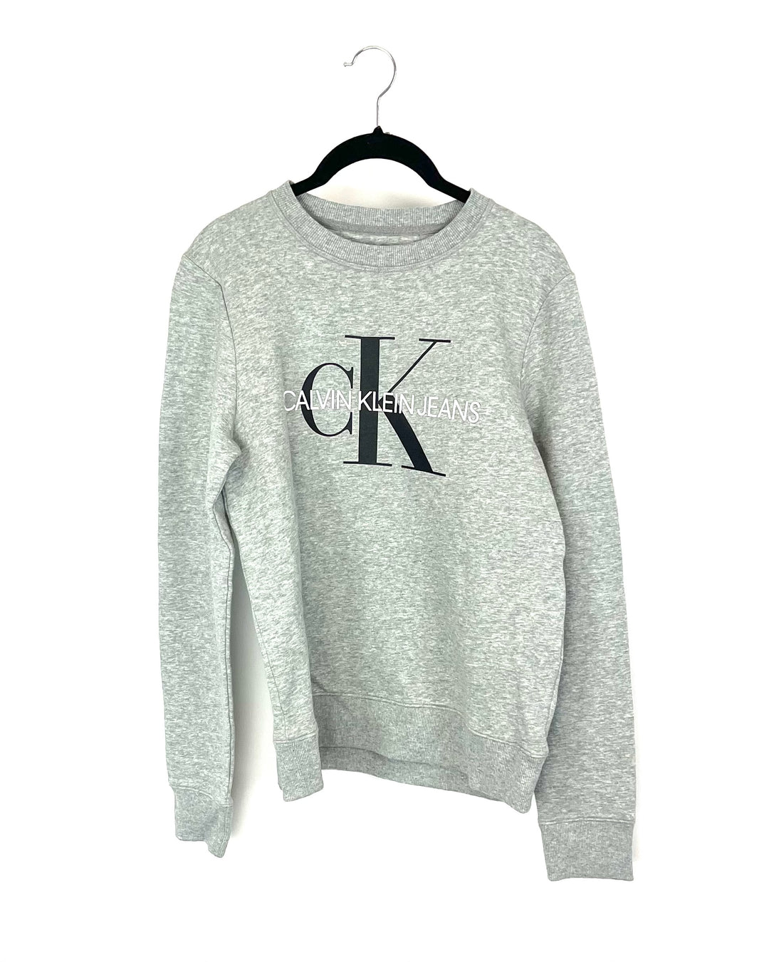 Solid Grey Crewneck Sweatshirt With Logo - Small