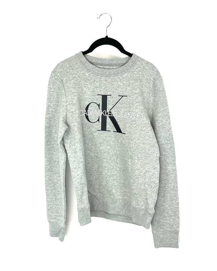 Solid Grey Crewneck Sweatshirt With Logo - Small