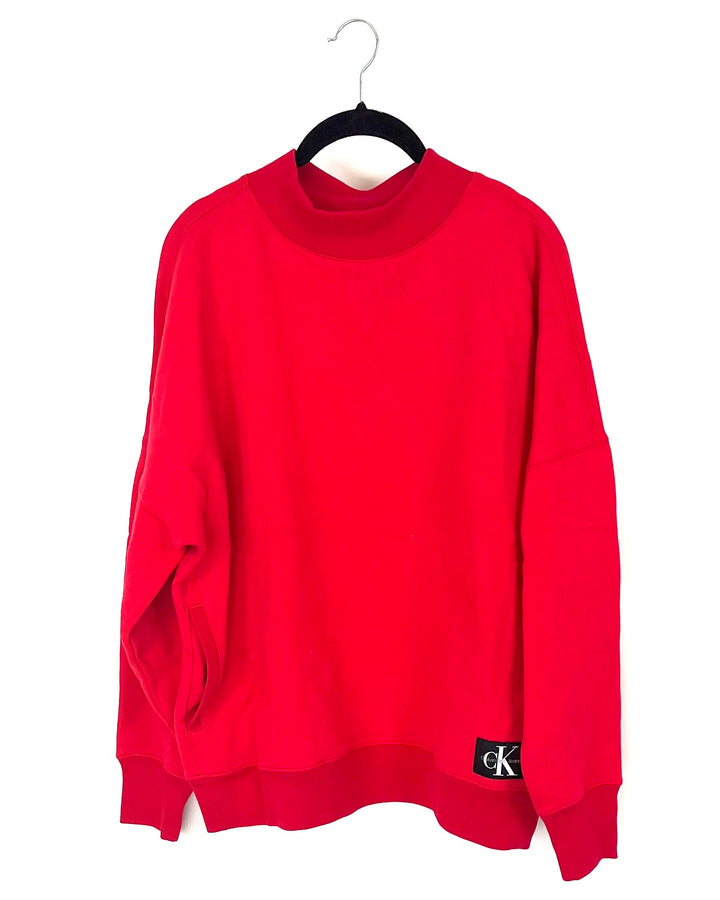Red Crewneck Sweatshirt With Pockets - Small