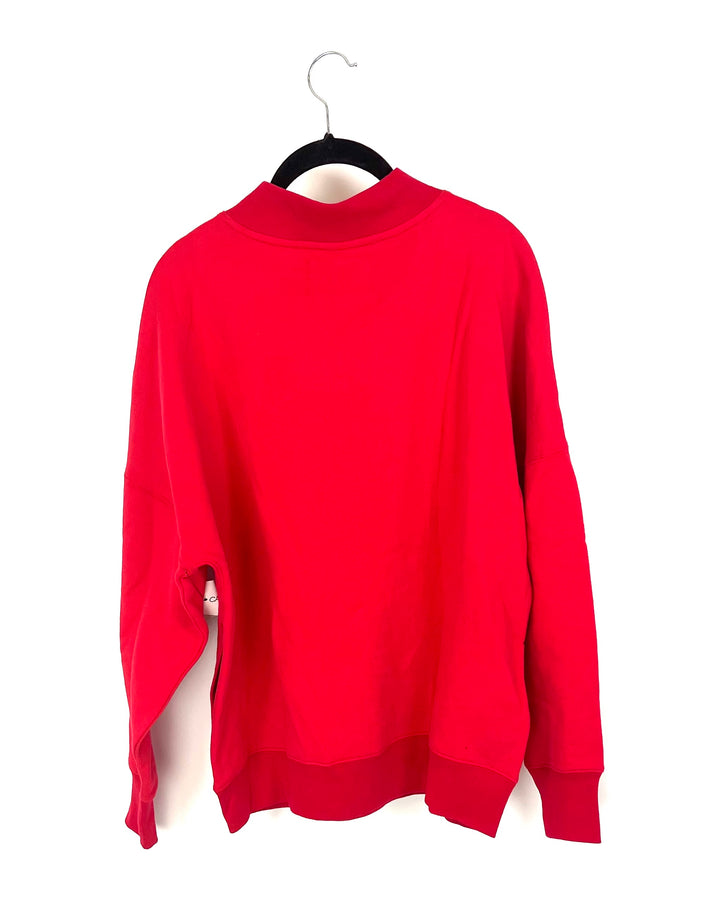 Red Crewneck Sweatshirt With Pockets - Small