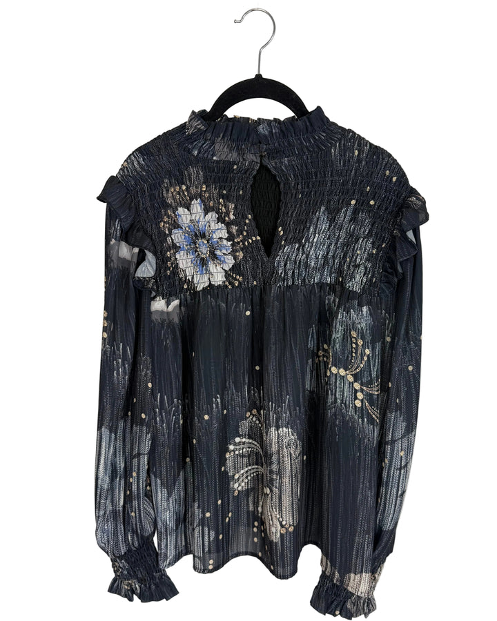 Black Long Sleeve Floral Blouse - Size 6/8