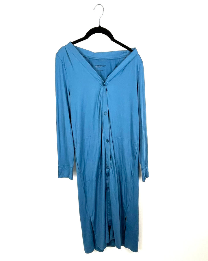 Long Blue Button Down Cardigan - Size 4/6