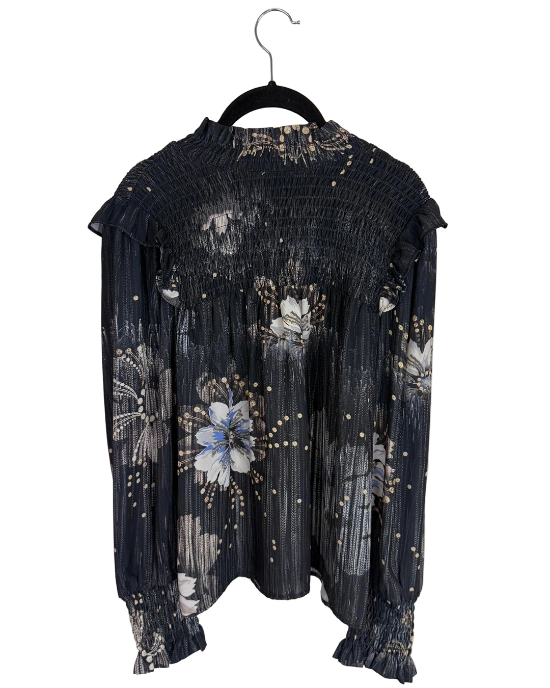 Black Long Sleeve Floral Blouse - Size 6/8